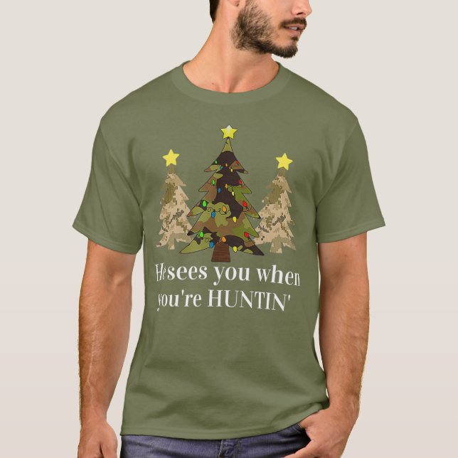 Camiseta Engraçado Camo Árvore de Natal caçando roupas masc (Frente)