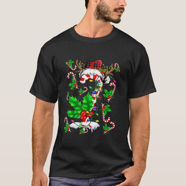 Camiseta Engraçado Candy Cane Papais noeis de Xadrez Xmas R (Frente)
