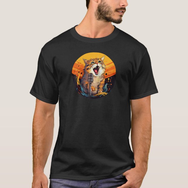 Camiseta Engraçado cantar Cat para Karaoke e canções e Pets (Frente)