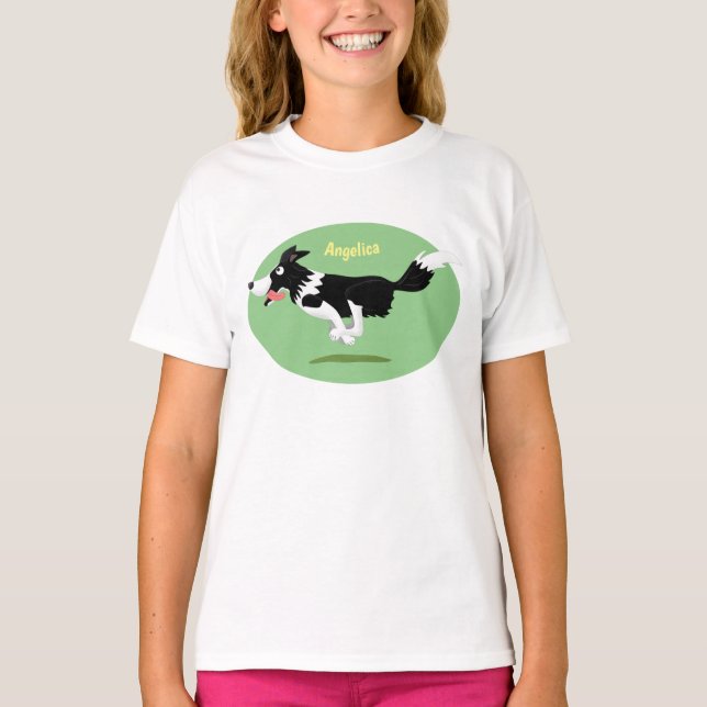 Camiseta Engraçado Cão da Borda Collie executando desenho a (Frente)
