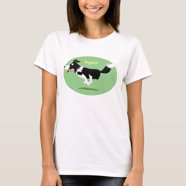 Camiseta Engraçado Cão da Borda Collie executando desenho a (Frente)