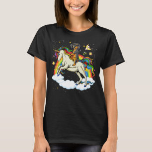 Camiseta Engraçado Cão Dachshund Andando Unicórnio e Rainbo