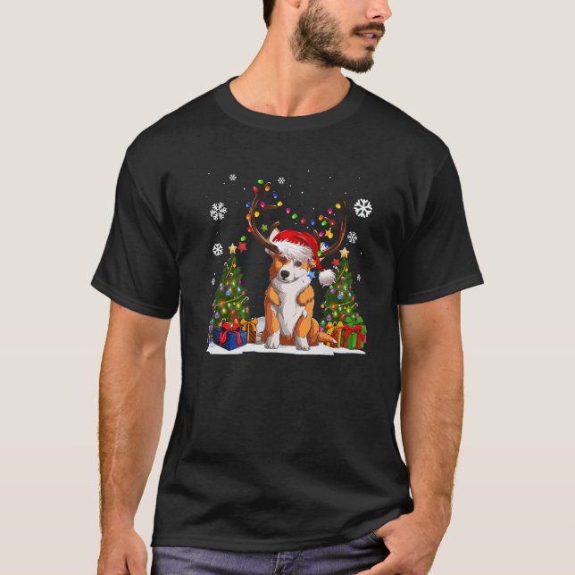 Camiseta Engraçado Cão Lover Welsh Corgi Santa Hat Ugly Chr (Frente)