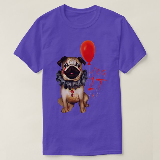 Camiseta Engraçado Cãozinho Horror Pug Palhaço Pug It Hallo (Frente do Design)
