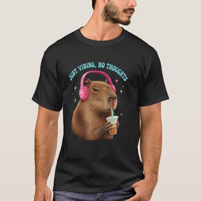 Camiseta Engraçado Capybara Apenas Vivendo Sem Pensamentos  (Frente)