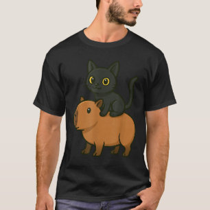 Camiseta Engraçado Capybara Black Cat Amante de os animais 