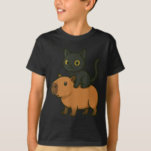 Camiseta Engraçado Capybara Black Cat Amante de os animais 