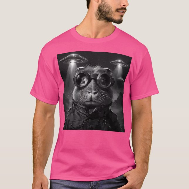 Camiseta Engraçado Capybara Com Ufos (Frente)