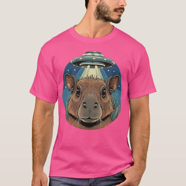 Camiseta Engraçado Capybara Selfie Com Ufos Estranho (Frente)
