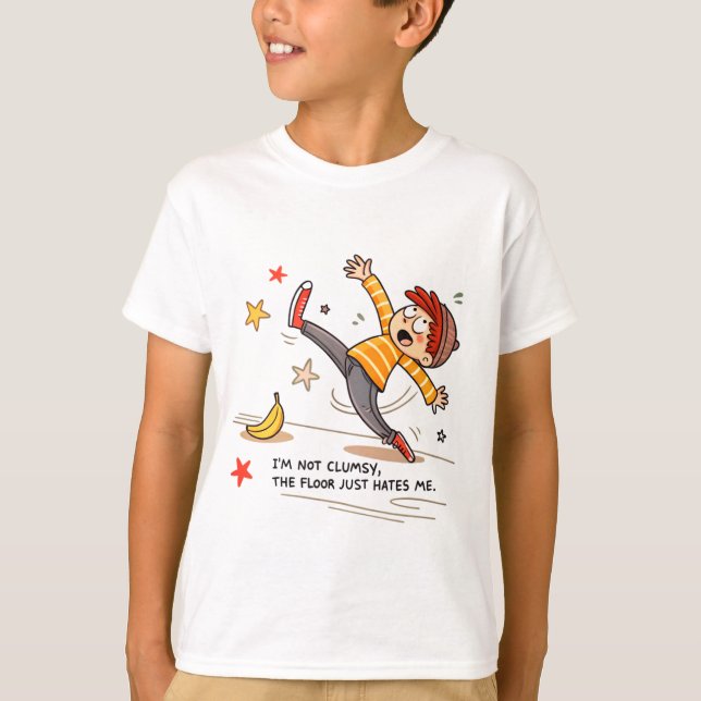 Camiseta Engraçado Cartoon Banana Peel "Eu não sou desajeit (Frente)