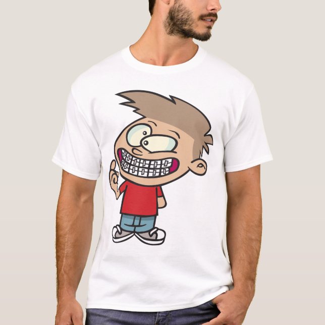 Camiseta Engraçado Cartoon Boy com Sorriso de Braços (Frente)
