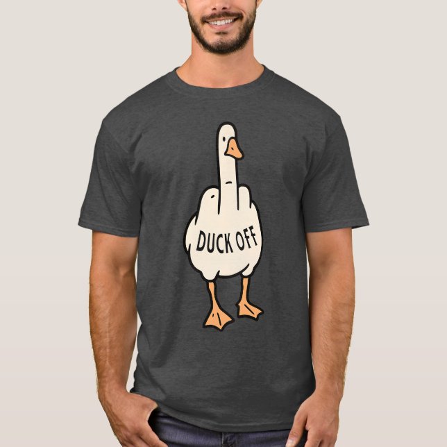 Camiseta Engraçado Cartoon Duck T-Shirt com "DUCK OFF" (Frente)