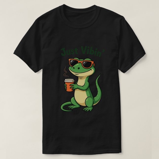 Camiseta Engraçado Cartoon Lizard Meme T-Shirt Apenas Vibin (Frente do Design)