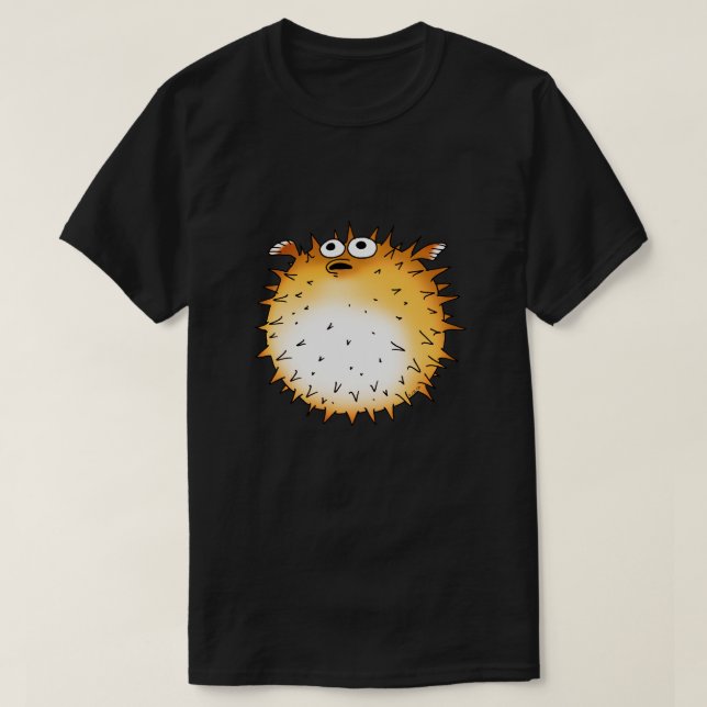 Camiseta Engraçado Cartoon Puffer Fish Design (Frente do Design)