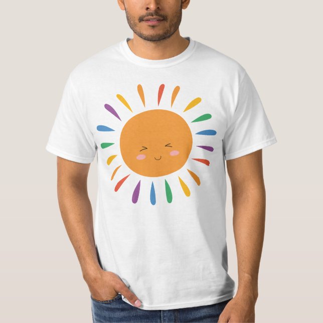 Camiseta Engraçado Cartoon Sun LGBT T Shirt - Arco-Íris Che (Frente)