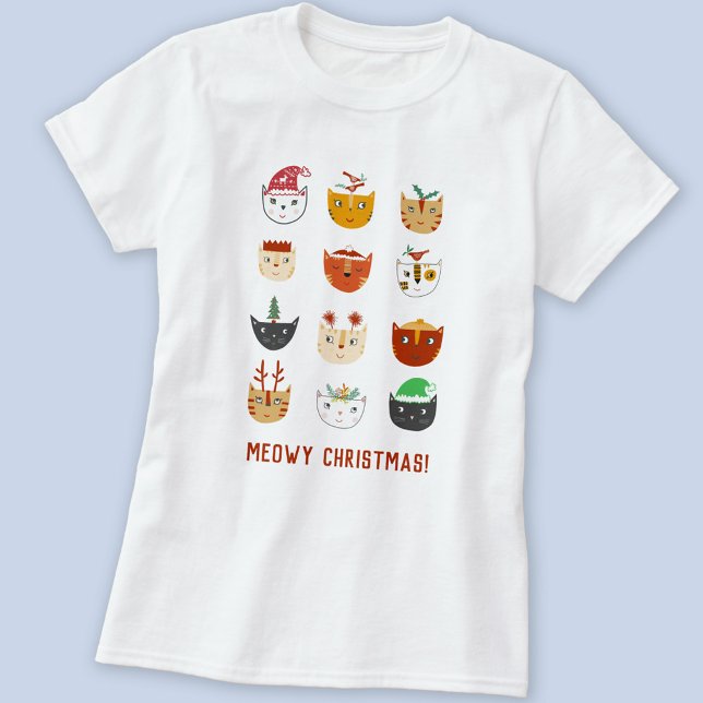 Camiseta Engraçado Cat Meowy Natal (Fun Meowy Christmas cat t-shirt)