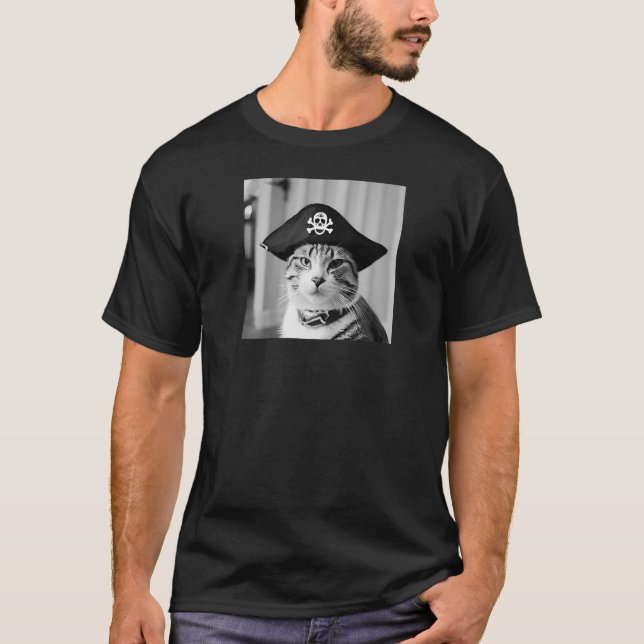 Camiseta Engraçado Cat Pirate Raglan Baseball Tee (Frente)