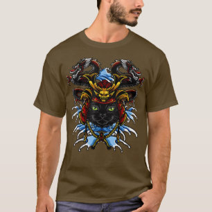 Camiseta Engraçado Cat Samurai katana Tattoo Graphic Ninja