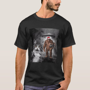 Camiseta Engraçado Cat Selfie Bigfoot Segura a Turquia Ação