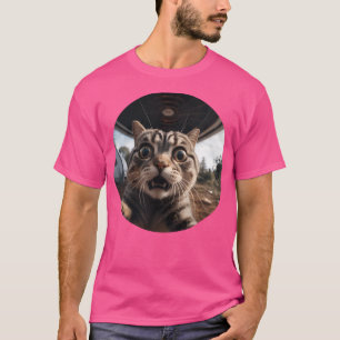 Camiseta Engraçado Cat Selfie Com Ufo