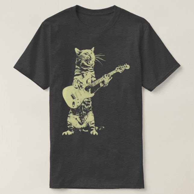 Camiseta Engraçado CAt tocando violão (Frente do Design)