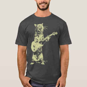 Camiseta Engraçado CAt tocando violão