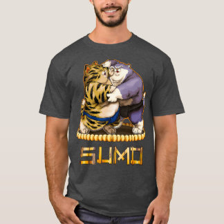 Camiseta Engraçado Cats Sumo Wrestler Japonês Cat Sumo