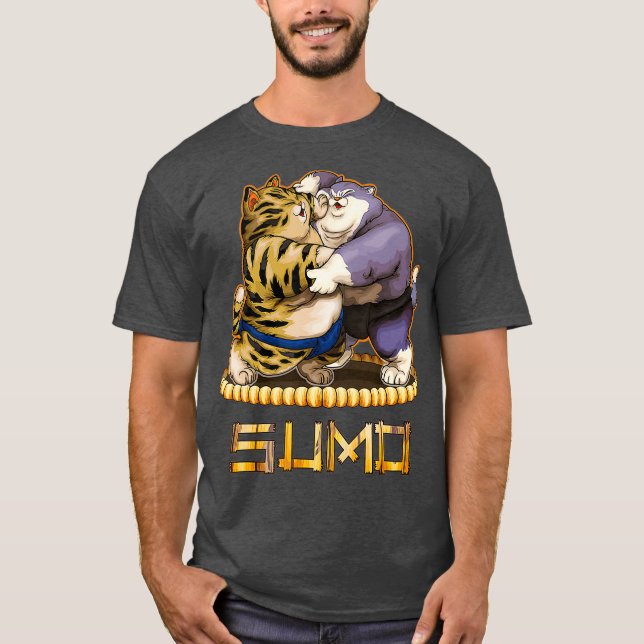 Camiseta Engraçado Cats Sumo Wrestler Japonês Cat Sumo (Frente)