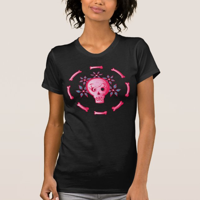 Camiseta Engraçado Caveira Rosa, do Halloween Whimsigoth (Frente)