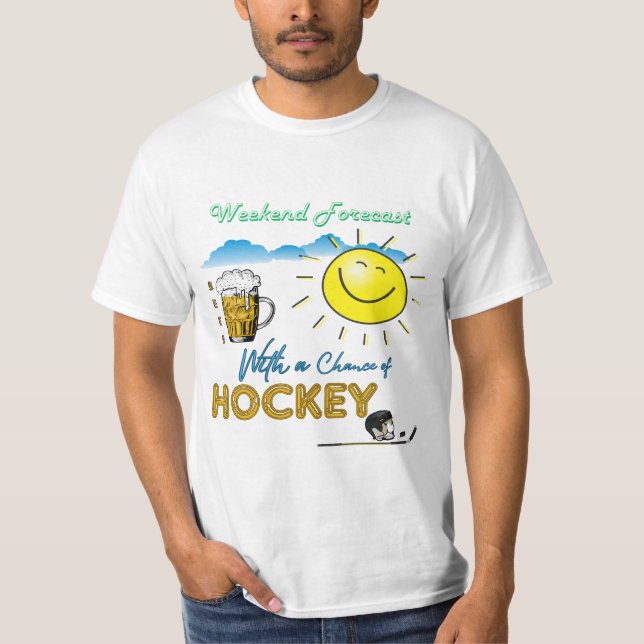 Camiseta ENGRAÇADO! Cerveja e Hockey - T-Shirt Previsão de  (Frente)