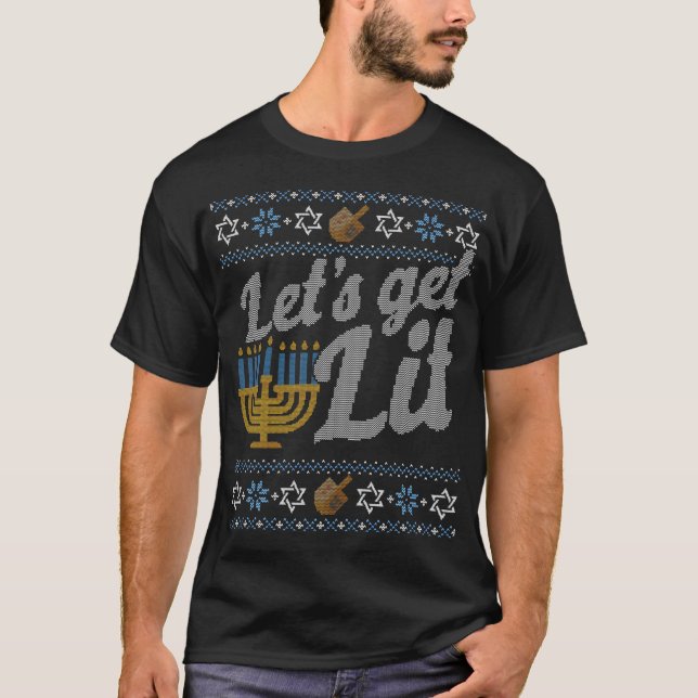 Camiseta Engraçado Chanucá, Vamos Leve Menorah (Frente)