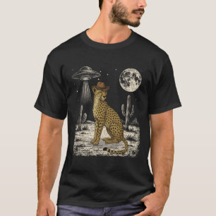 Camiseta Engraçado Cheetah Cowboy Ocidental Ufo Safari Anim