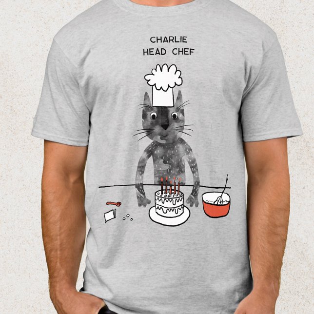 Camiseta Engraçado Chef de Gato Personalizado Cozinhar de C (Fun black cat head chef personalized t-shirt for animal lovers and cooks everywhere!  Unisex)