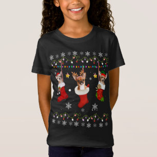 Camiseta Engraçado Chihuahua Meias de Natal Luzes de Presen