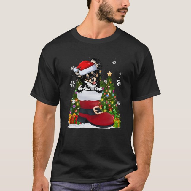 Camiseta Engraçado Chihuahua no Natal Santa Hat Feio Calçad (Frente)