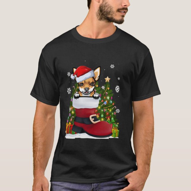 Camiseta Engraçado Chihuahua no Natal Santa Hat Feio Calçad (Frente)