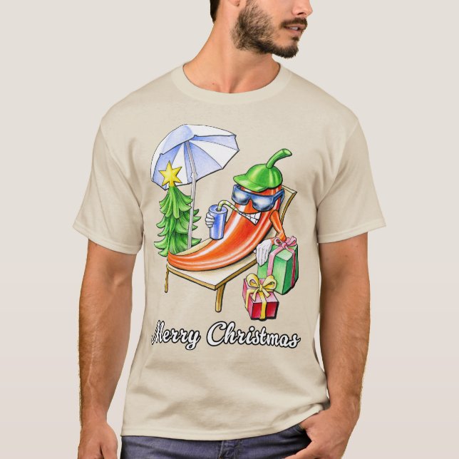 Camiseta Engraçado Chili Feliz Natal em Parasol e Xmas (Frente)