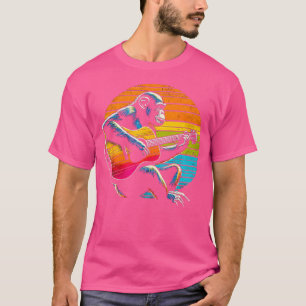 Camiseta Engraçado Chimpanzé Tocando Violão Acústico