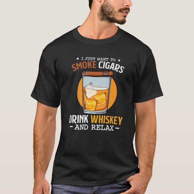 Camiseta Engraçado Cigar Whisky Whiskey Álcool Scotch Drink (Frente)
