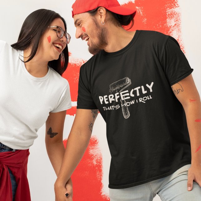 Camiseta Engraçado Cilindro Pintor de Casa e Tinta Escura (Criador carregado)