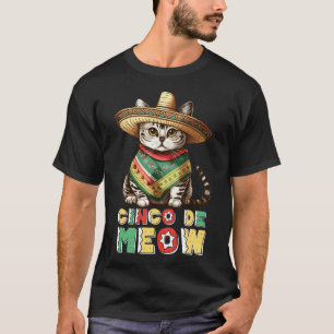 Camiseta Engraçado Cinco De Mayo Gato Mexicano Fofo Sombrer