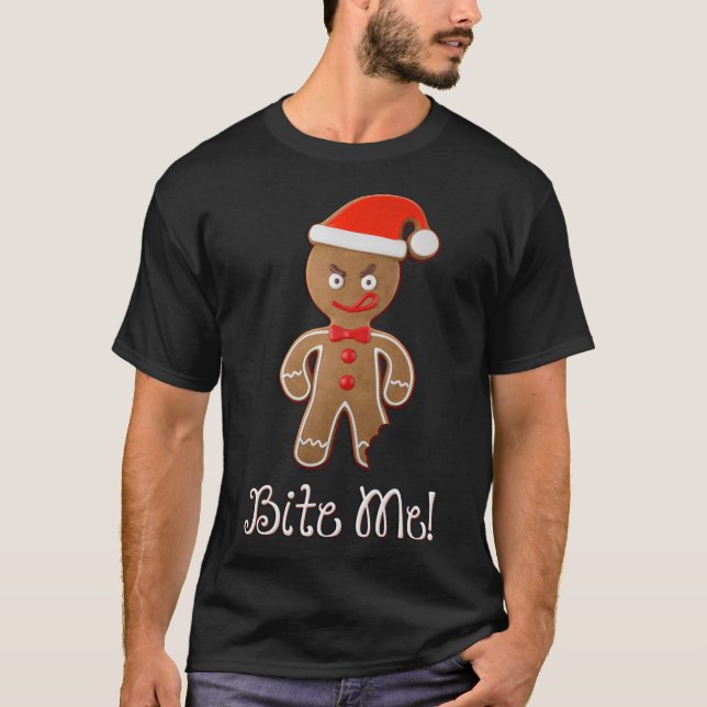 Camiseta Engraçado Citação de Natal Dizendo Mordida De Pão  (Frente)