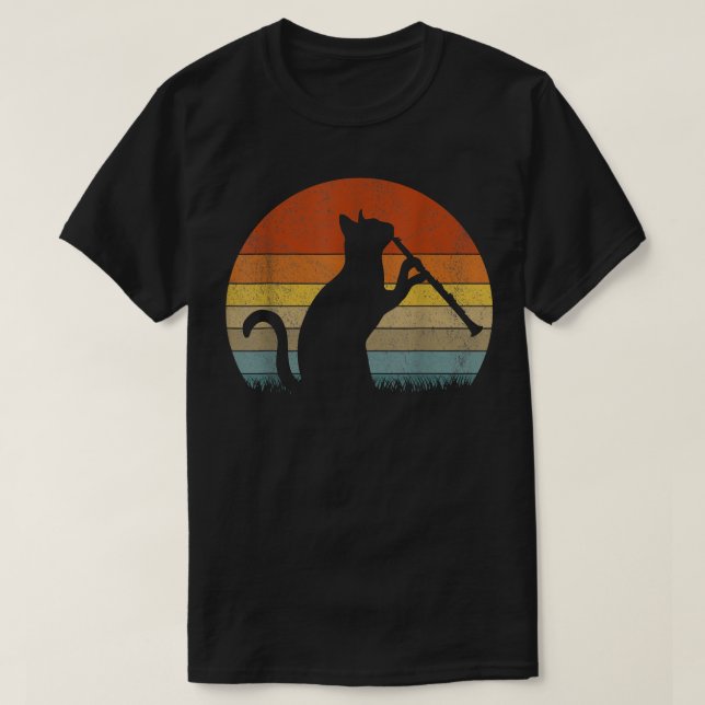 Camiseta Engraçado Clarinet Cat Clarinet Player Musico Retr (Frente do Design)