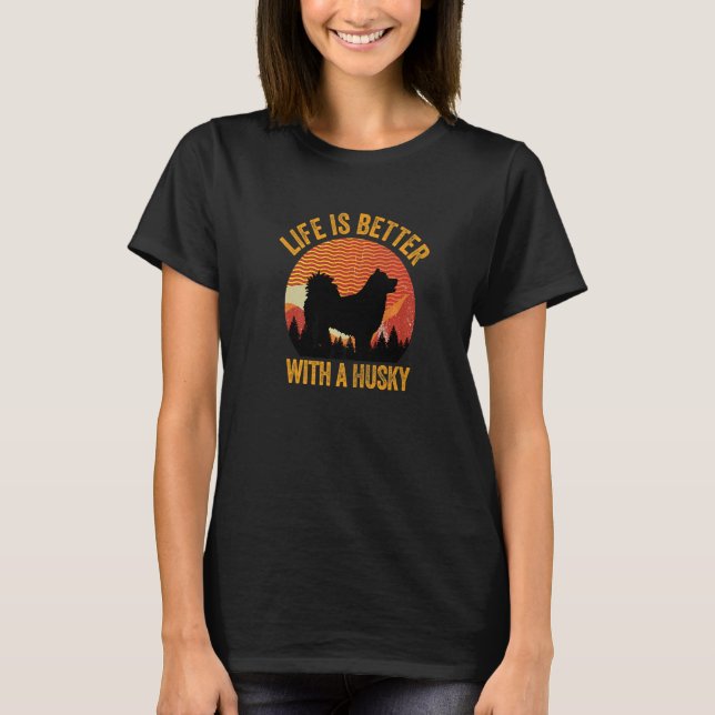 Camiseta Engraçado Com Linhas Onduladas Retrô De Husky (Frente)
