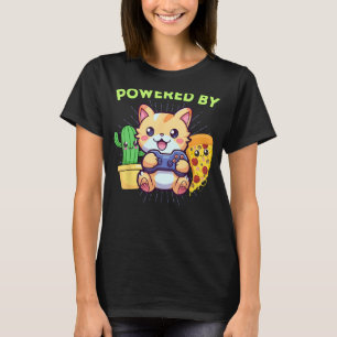 Camiseta Engraçado com Poder de Gato Gamer Planta Pizza Jog