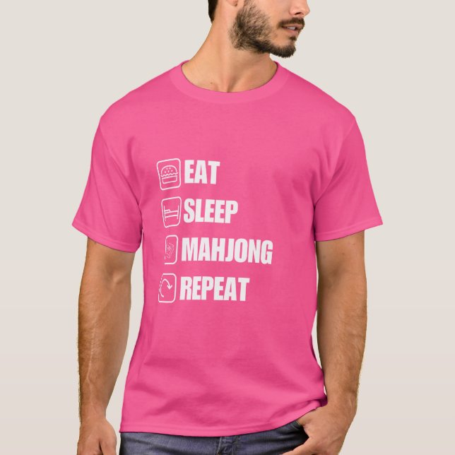Camiseta Engraçado Coma Dormindo Mahjong Repetir (Frente)