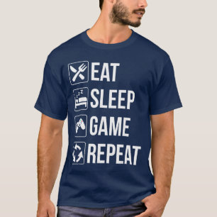 Camiseta Engraçado Comer Dormir Jogo Repetir Gamer Vídeo Jo