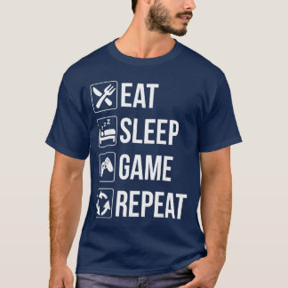 Camiseta Engraçado Comer Dormir Jogo Repetir Gamer Vídeo Jo