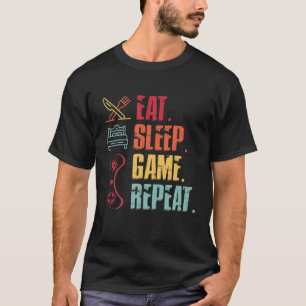 Camiseta Engraçado Comer Jogo do Sono Repetir Videos games