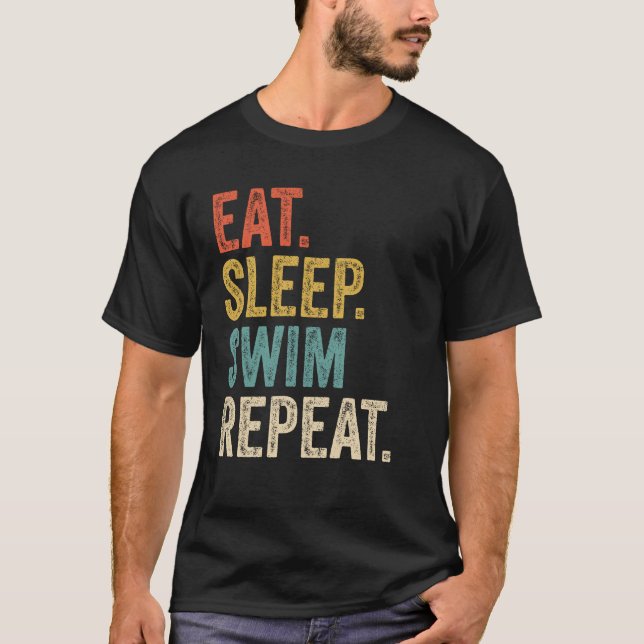 Camiseta Engraçado Comer Natação do Sono Repetir Nadação Na (Frente)